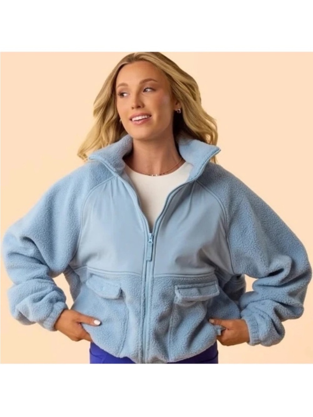 Blogilates Women’s Bonfire Fleece Jacket - Light Blue Size 2X NWT